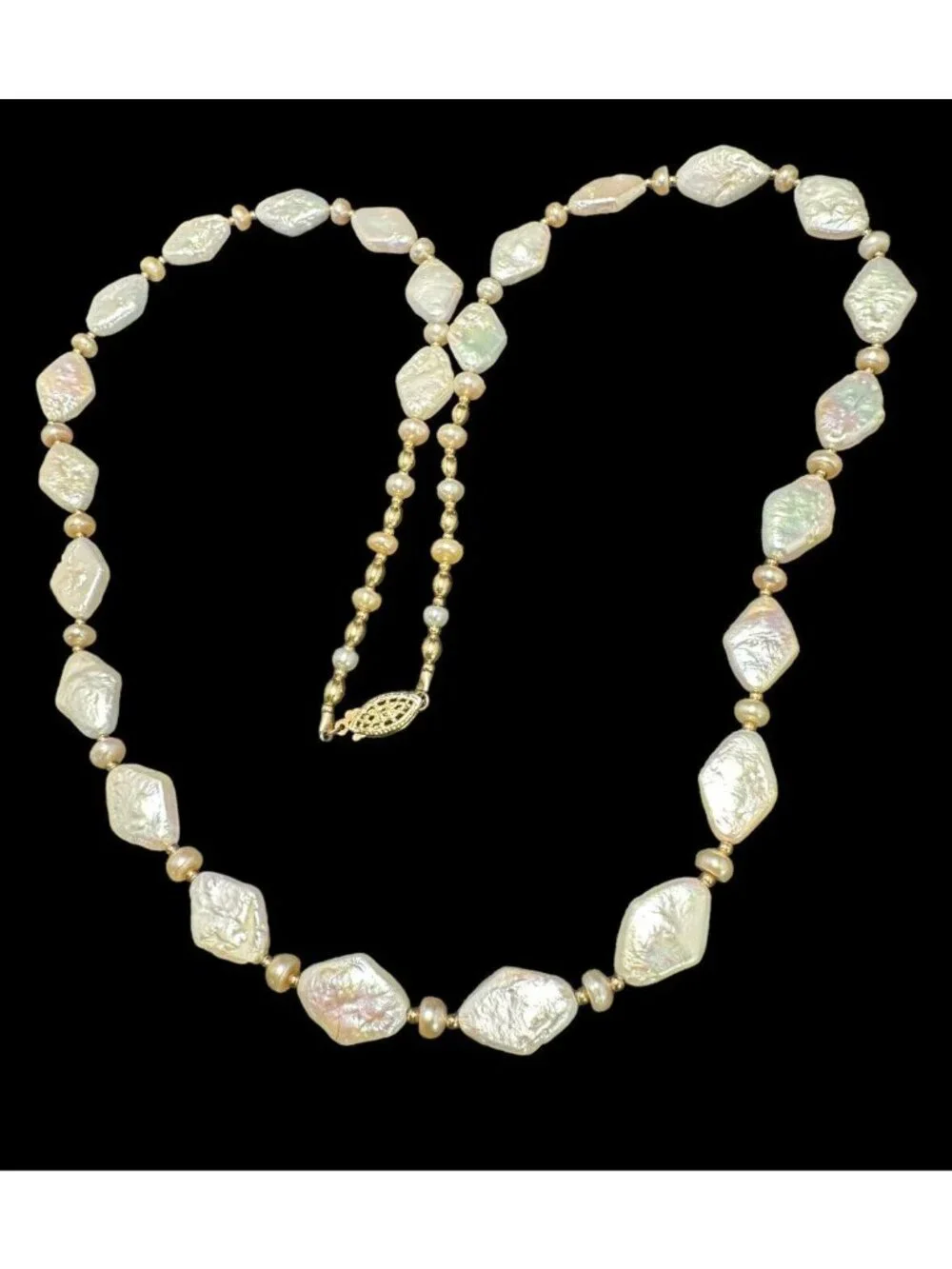 Necklace Geometric Freshwater Pearl 14k Gold Filled Vintage Filigree Clasp 28 in